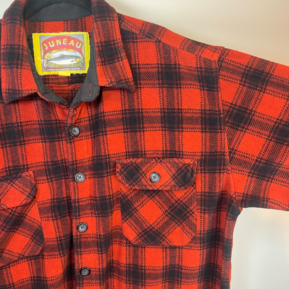 Juneau Men's Plaid Flannel Shacket Shirt Black Red Heavy Fleece Pockets Cozy XXL - Picture 6 of 12